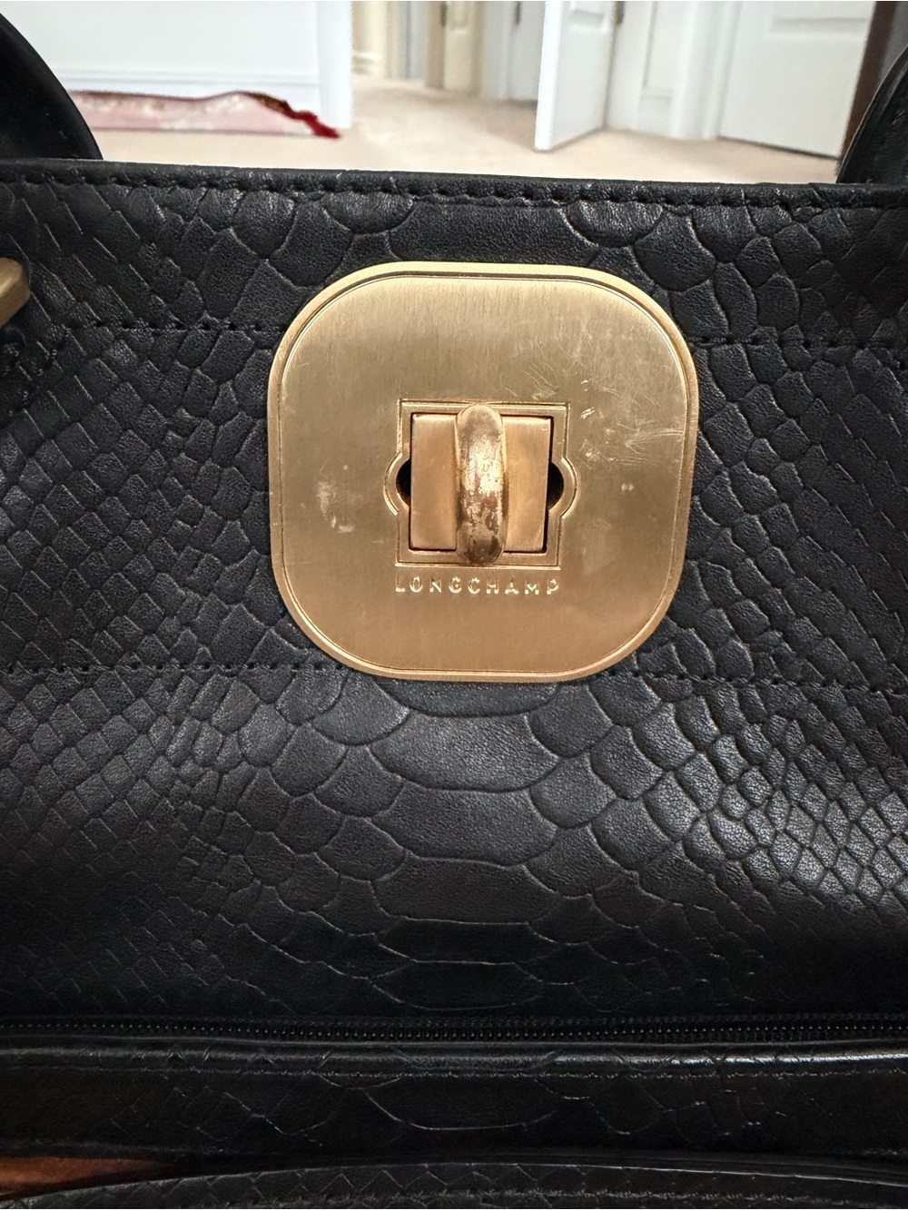 Longchamp Gatsby Python-Embossed Leather Handbag - Picture 2 of 9